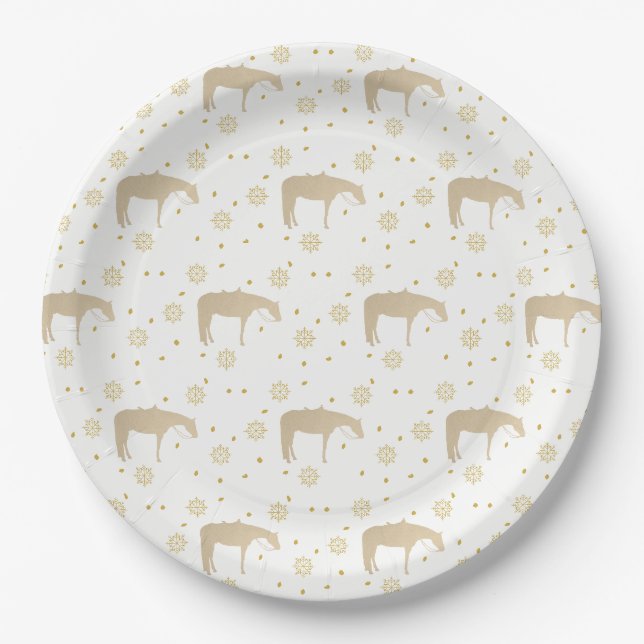 Assiettes En Carton Cheval occidental blanc d'or de parchemin de (Devant)