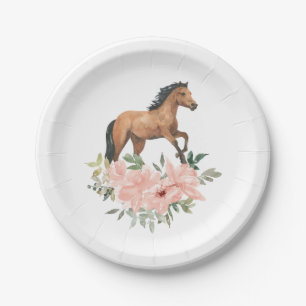 Assiettes En Carton Cheval rose Floral fête d'anniversaire