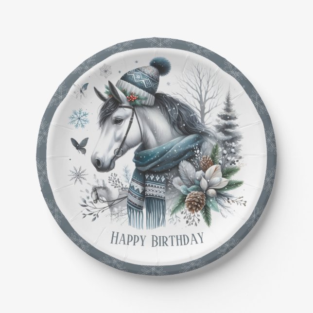 Assiettes En Carton Cheval Vibes d'hiver - Anniversaire (Devant)
