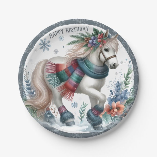 Assiettes En Carton Cheval Vibes d'hiver - Anniversaire (Devant)