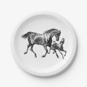Assiettes En Carton Cheval vintage Mère Bébé Foie