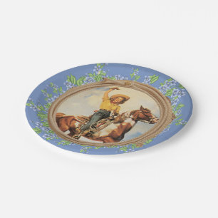Assiettes En Carton Cheval vintage Western Cowgirl Avec Fleurs De Cord