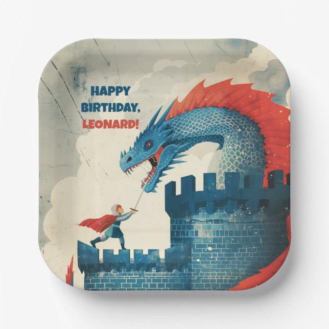 Assiettes En Carton Chevalier et dragon sans peur (Recto)
