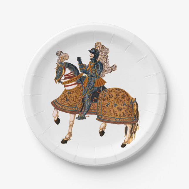 Assiettes En Carton Chevalier médiéval en armure à cheval (Devant)