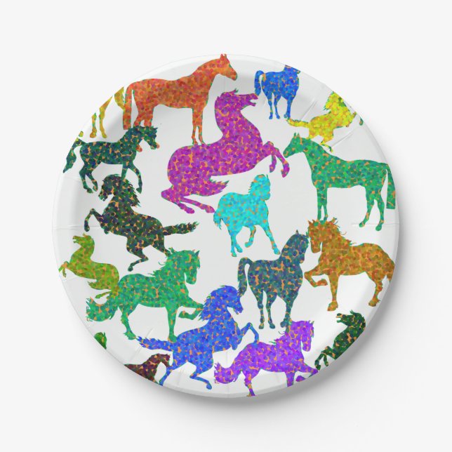 Assiettes En Carton Chevaux Arc-en-ciel - "Folle de chevaux !" (Devant)