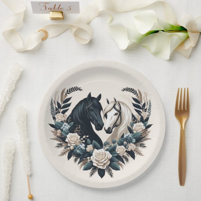 Assiettes En Carton Chevaux de mariage campagnard en amour (Mariage)