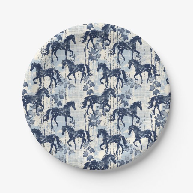 Assiettes En Carton Chevaux de Toile Bleu foncé sans couture (Devant)
