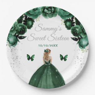 Assiettes En Carton Cheveux Blonde Vert foncé Princesse Sweet sixteen