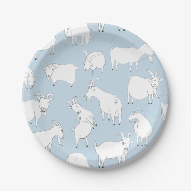 Assiettes En Carton Chèvres jouant - bleus layette (Devant)