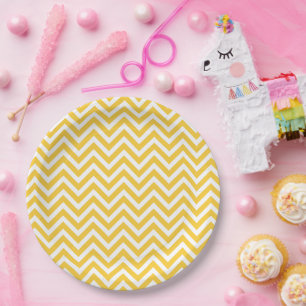 Assiettes En Carton Chevron jaune et blanc