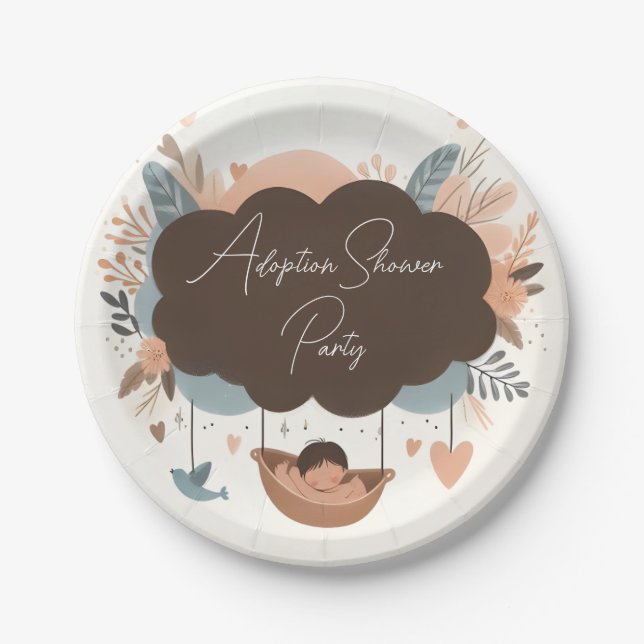 Assiettes En Carton Chez Enfant Vieux Fils Boho Amusants Jour d'Adopti (Devant)