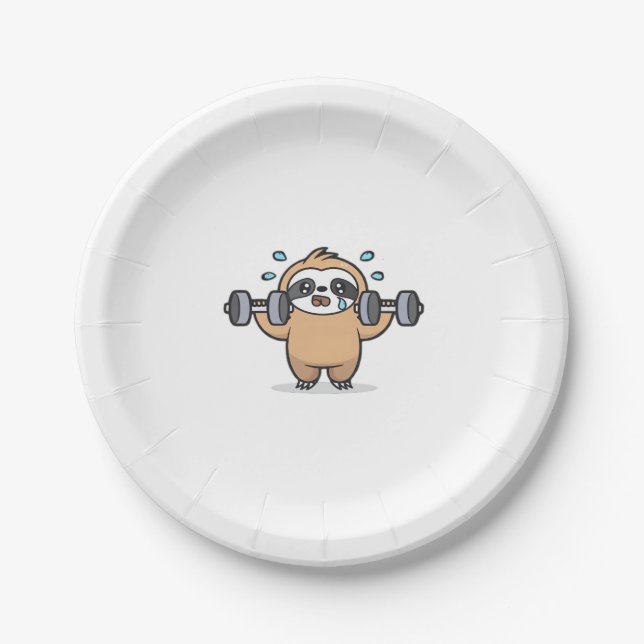 Assiettes En Carton Chibi Sloth Gym Échec - Cute Kawaii Drôle Entraîne (Devant)