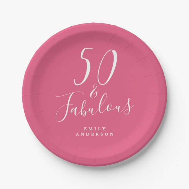 Assiettes En Carton Chic 50 Fabuleux Hot Pink 50e anniversaire (Devant)