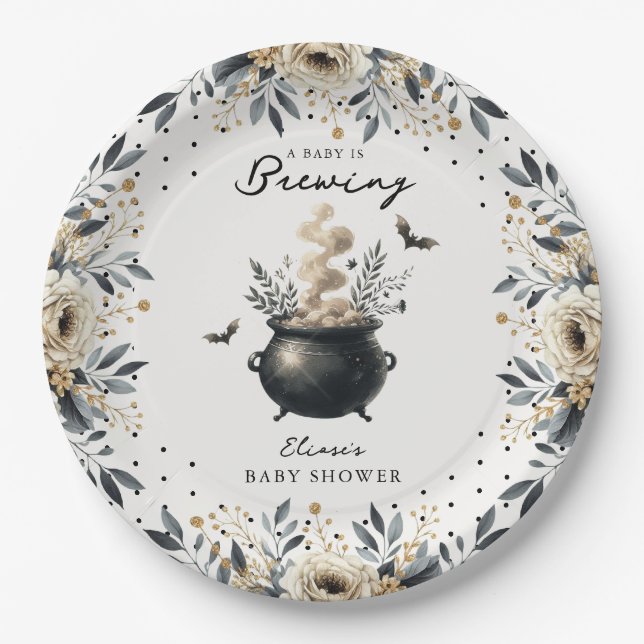 Assiettes En Carton Chic 'a Baby is Brewing' Halloween Baby Shower  (Devant)