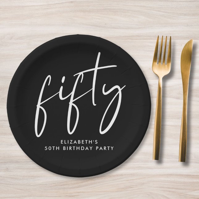 Assiettes En Carton Chic Black 50th Birthday Party (Créateur téléchargé)