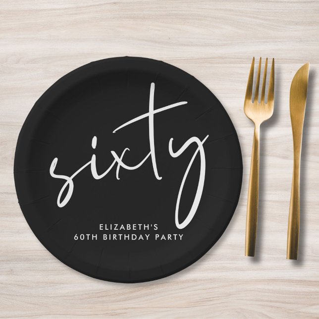 Assiettes En Carton Chic Black 60th Birthday Party (Créateur téléchargé)