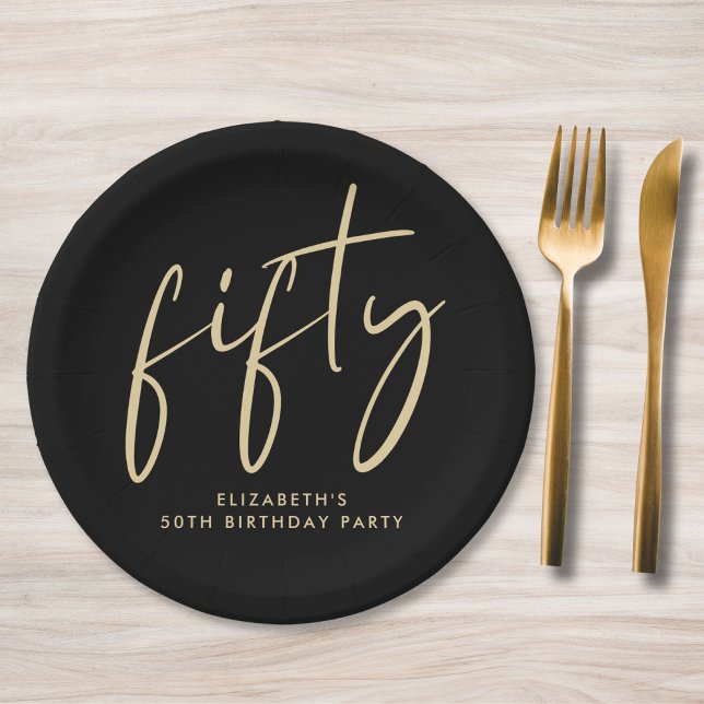 Assiettes En Carton Chic Black Gold 50th Birthday Party (Créateur téléchargé)