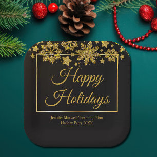 Assiettes En Carton Chic Black Gold Snowflake fête de Noël personnalis