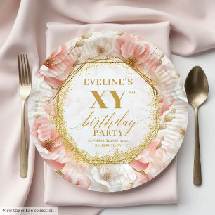 Assiettes En Carton Chic Blush Floral Gold Plaques papier d'anniversai