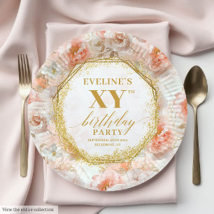 Assiettes En Carton Chic Blush Floral Gold Plaques papier d'anniversai