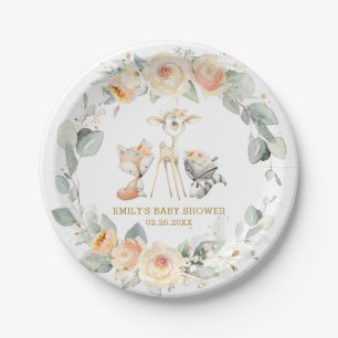Assiettes En Carton Chic Bois Animaux Jaune Baby shower Floral