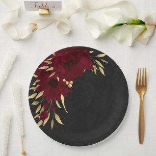 Assiettes En Carton Chic bordeaux et or noir