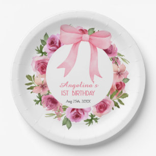 Assiettes En Carton Chic Bow rose Rose Floral Anniversaire
