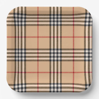 Assiettes En Carton Chic Carreaux Base Marron Chaud Blanc Noir Marron