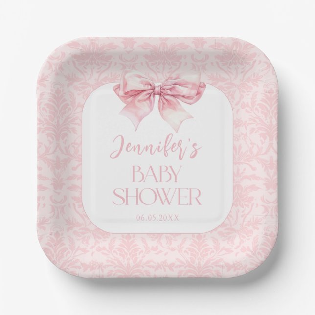 Assiettes En Carton Chic Chic Blush Bow rose Baby Girl Douche (Recto)