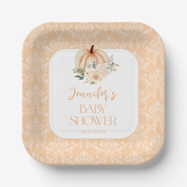 Assiettes En Carton Chic chic Orange Petit Baby shower Citrouille (Recto)