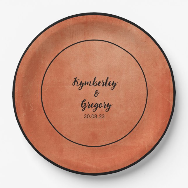 Assiettes En Carton Chic Elegant Burnt Orange Noir Nom (Devant)