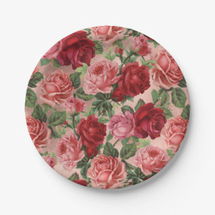 Assiettes En Carton Chic Elegant Vintage rose Roses Florales