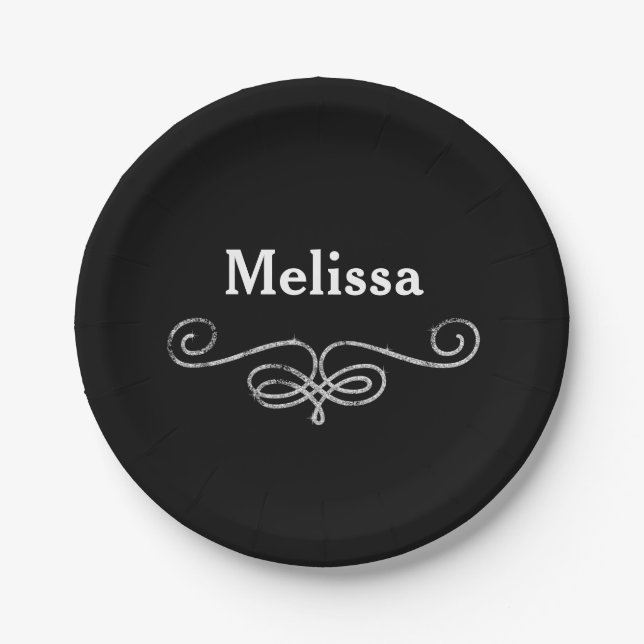 Assiettes En Carton Chic et élégant noir et argent (Devant)