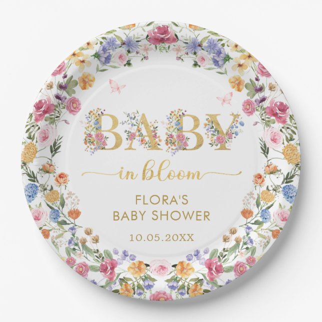 Assiettes En Carton Chic Fleur sauvage Jardin Wreath Baby en Fleur Dou (Devant)