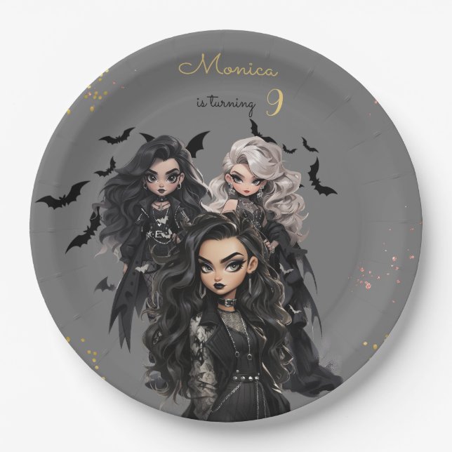 Assiettes En Carton Chic glam gothique effrayant fille fête d'annivers (Devant)