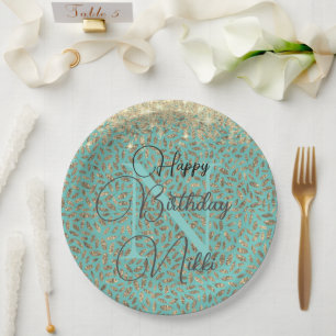 Assiettes En Carton Chic Glitterie Plumes Monogramme Anniversaire