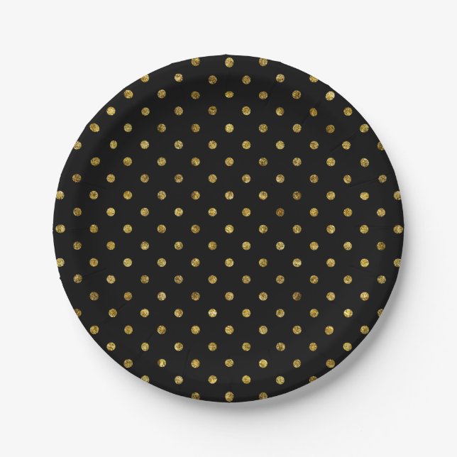 Assiettes En Carton Chic Gold Glam et Pois noirs (Devant)