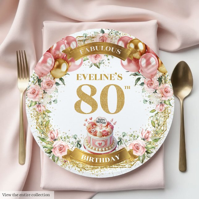 Assiettes En Carton Chic Gold Numéro 80e Plaques de papier d'anniversa (Chic Gold Number 80th Birthday Paper Plates)