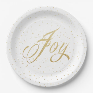 Assiettes En Carton Chic Gold & White Joy Sparkles Noël