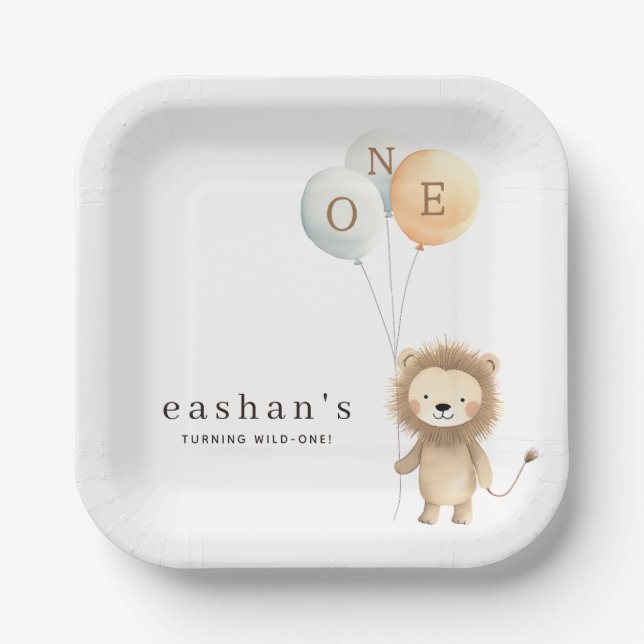 Assiettes En Carton Chic Little Cute Lion 1st Birthday Party (Recto)