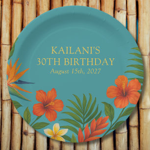 Assiettes En Carton Chic Lush Tropical Floral Luau fête d'anniversaire