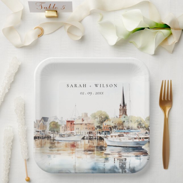 Assiettes En Carton Chic Mariage d'aquarelle Annapolis Maryland (Mariage)