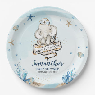 Assiettes En Carton Chic Nautique Cute Elephant Baby shower garçon