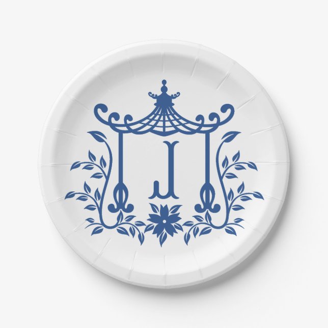 Assiettes En Carton Chic Pagode Monogramme J Plaque papier (Devant)