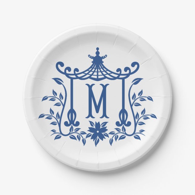 Assiettes En Carton Chic Pagode Monogramme M Plaque en papier (Devant)