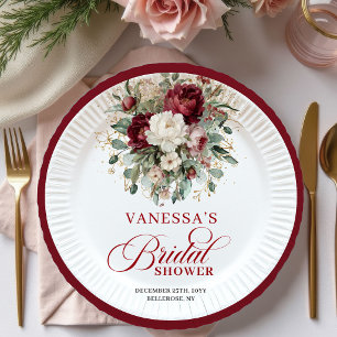 Assiettes En Carton Chic Papier Fleurs Bourgogne Or pour Mariage
