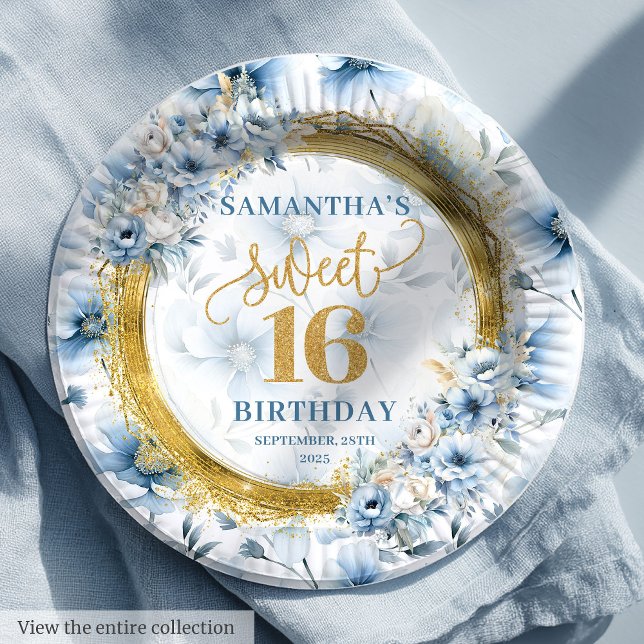 Assiettes En Carton Chic Pastel Blue Sweet 16 Gold Sparkle Party Plaqu (Chic Pastel Blue Sweet 16 Gold Sparkle Party Plates

)