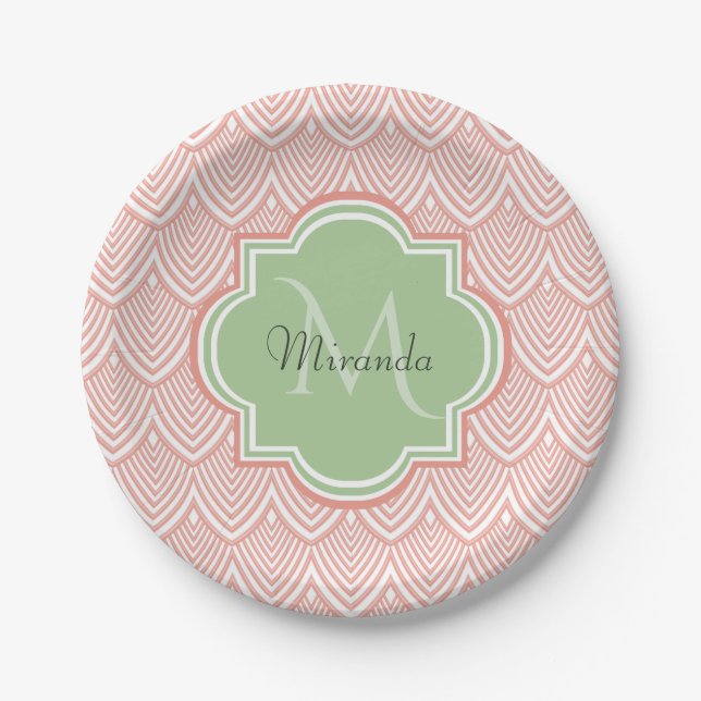 Assiettes En Carton Chic Pink Arc Pétoncles Soft Green Nom (Devant)