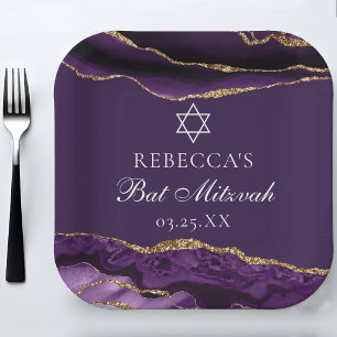 Assiettes En Carton Chic Purple Gold Bat mitzvah Party Personnalisé
