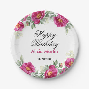 Assiettes En Carton Chic Red Violet Peony Floral Verdure Anniversaire